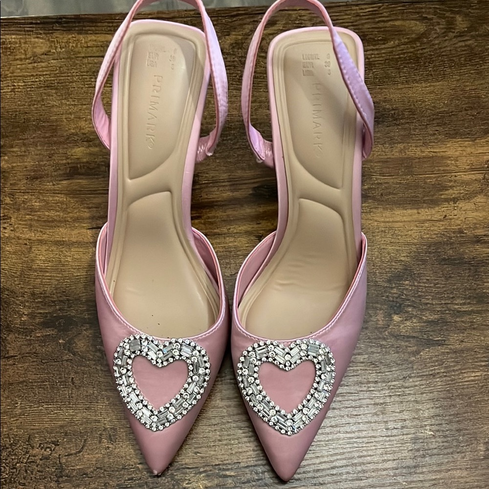 Primark Pink Slingback Heels with Crystal Embellishment